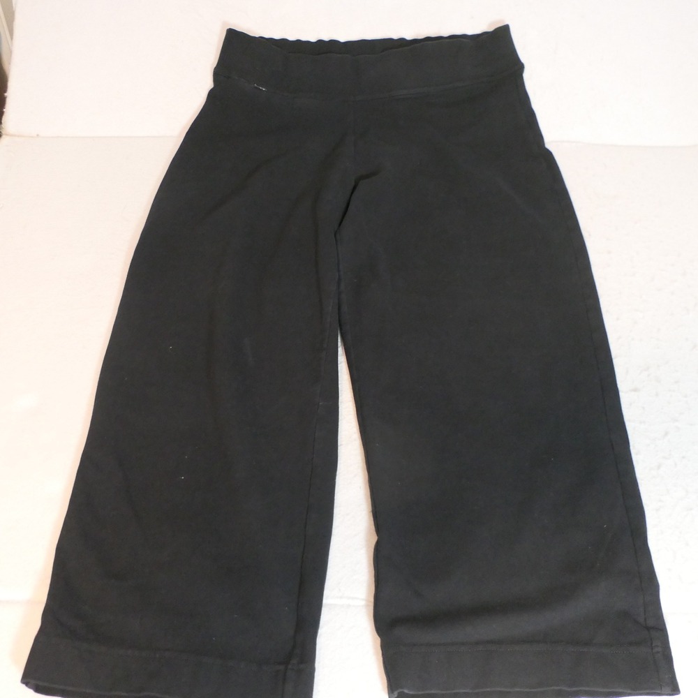 Lands' End Womens Crop Pants M Black Wide Leg Zip Pocket Athleisure Loungewear